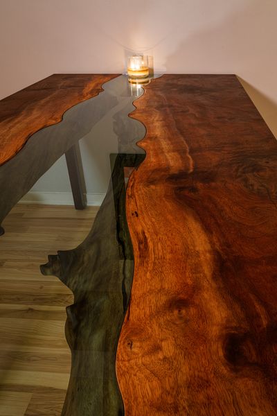 Live Edge Walnut & Glass "River" Dining Table photo 5