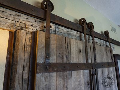 Reclaimed Oak & Patinated Steel Barn Doors photo 4