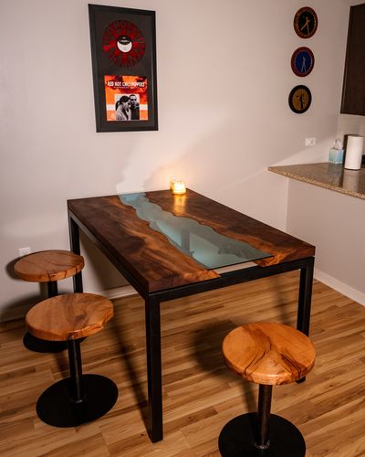 Live Edge Walnut & Glass "River" Dining Table photo 2