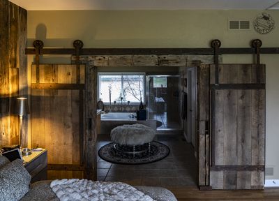 Reclaimed Oak & Patinated Steel Barn Doors photo 2
