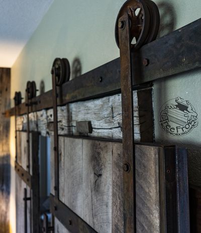 Reclaimed Oak & Patinated Steel Barn Doors photo 1