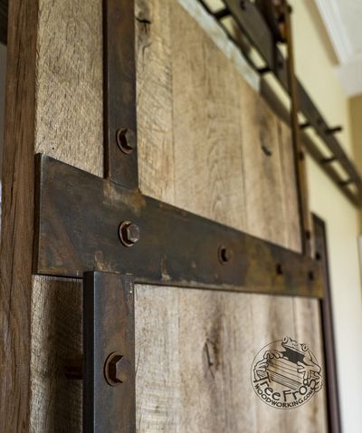 Reclaimed Oak & Patinated Steel Barn Doors photo 6
