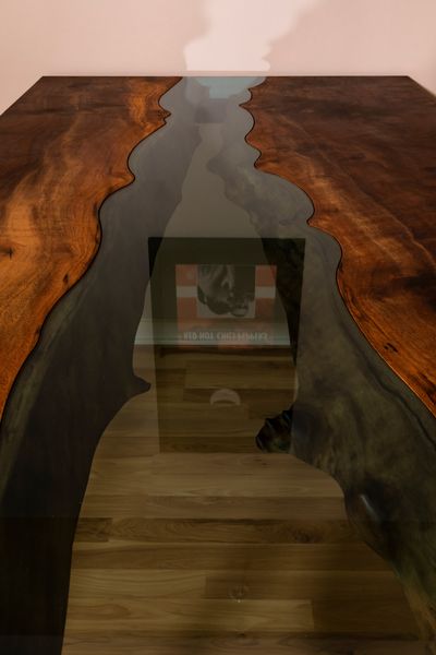 Live Edge Walnut & Glass "River" Dining Table photo 3