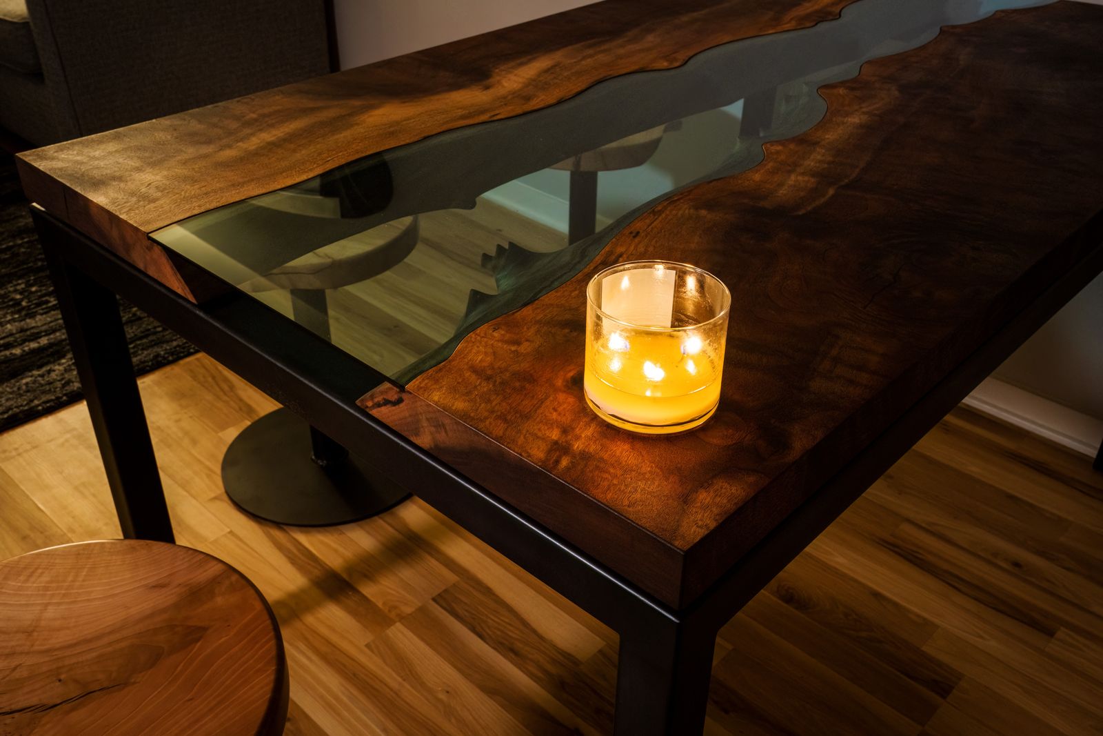 Live Edge Walnut & Glass "River" Dining Table