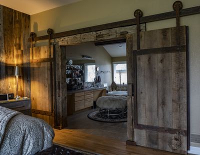 Reclaimed Oak & Patinated Steel Barn Doors photo 8